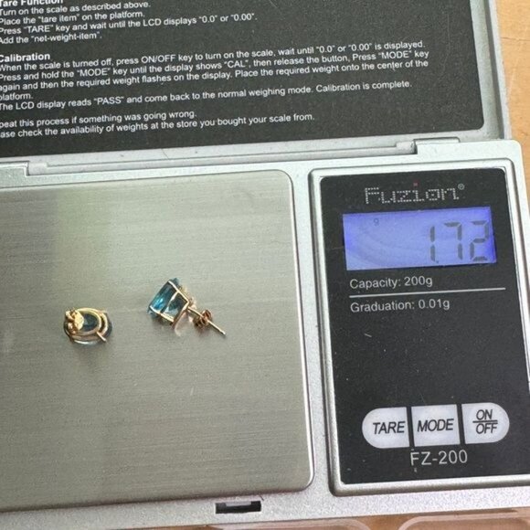 14K Yellow Gold Blue Topaz Earrings Oval Studs Beautiful Classic New - Picture 5 of 7